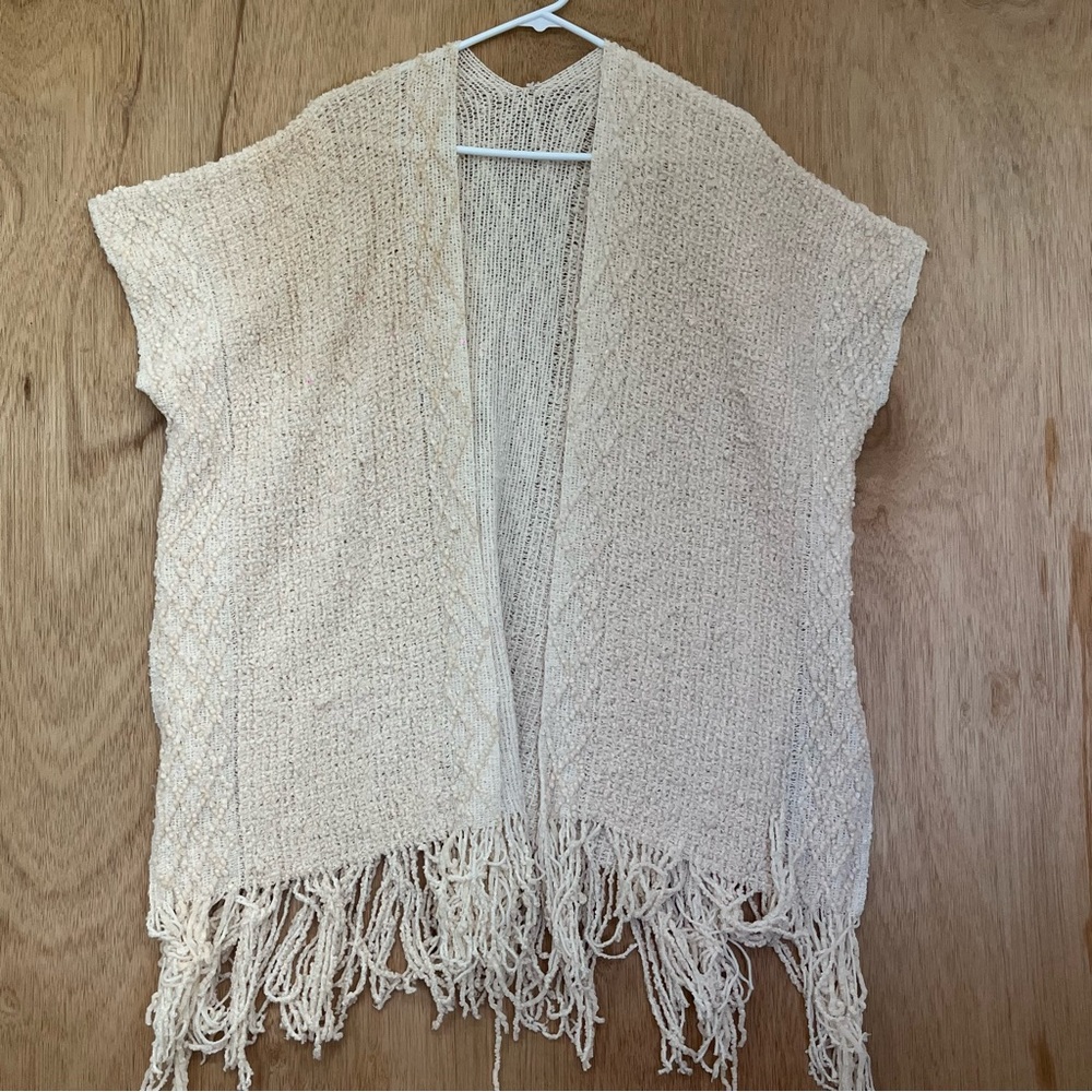 Women's Chenille Knit Shawl Featuring Fringe Tassel Trim.